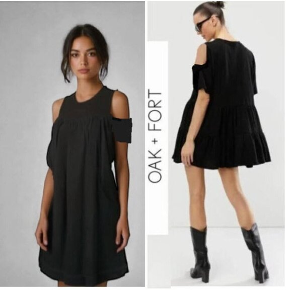 OAK + Fort Black Oversized Flowy Mini Dress - Picture 1 of 11